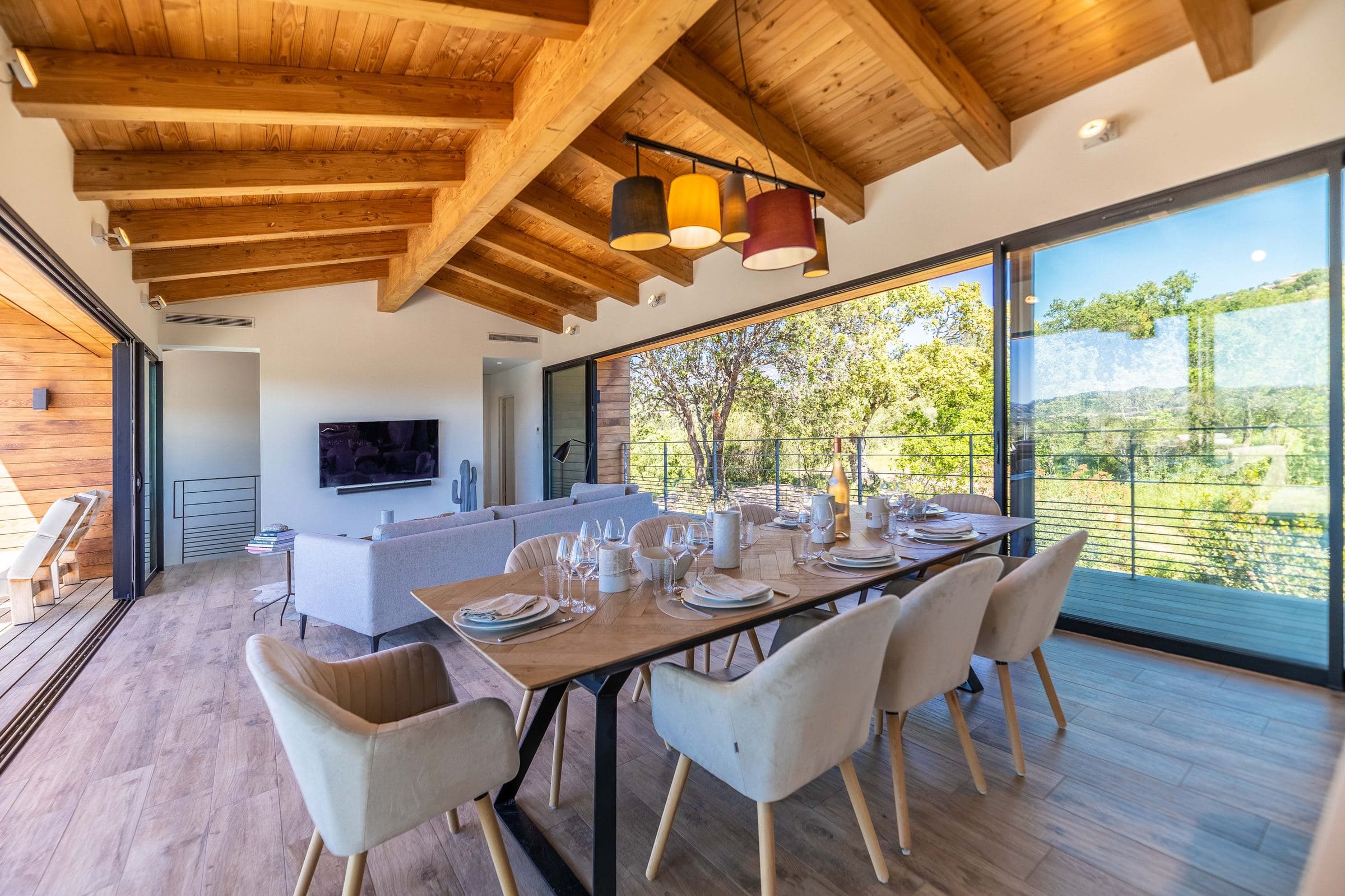 Dining room under the exposed timber ceiling