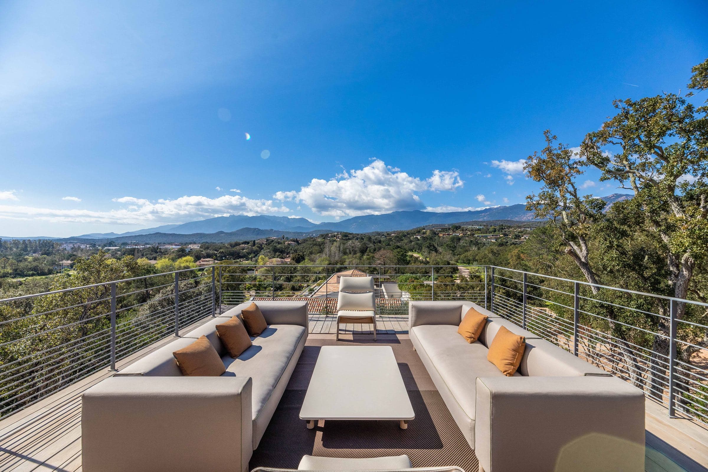 Upper terrace lounge facing the mountains